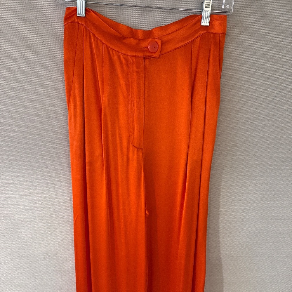 Anthropologie Orange Silk Wider Leg Pants